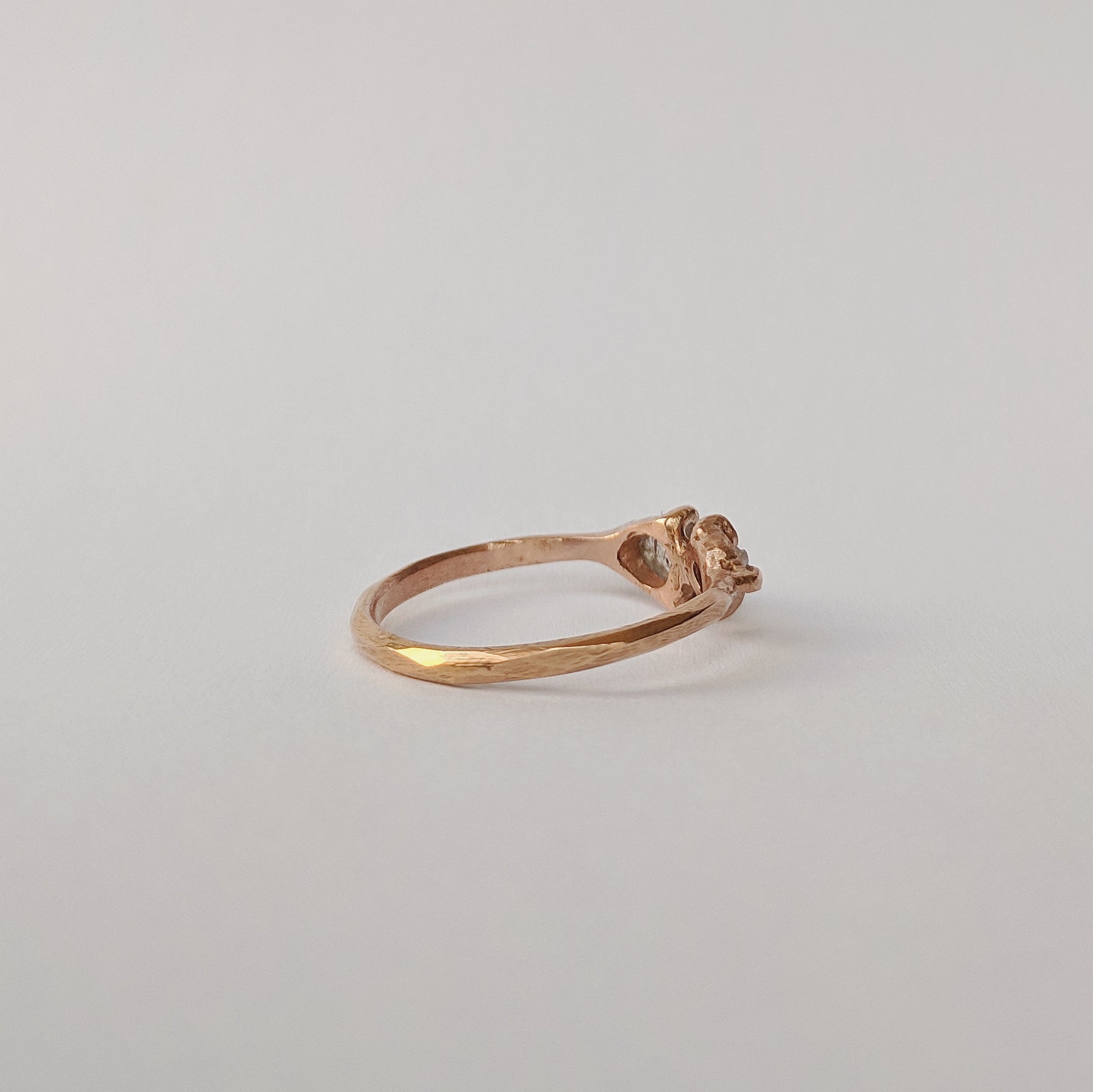 Rough and refined diamond ring, rose gold