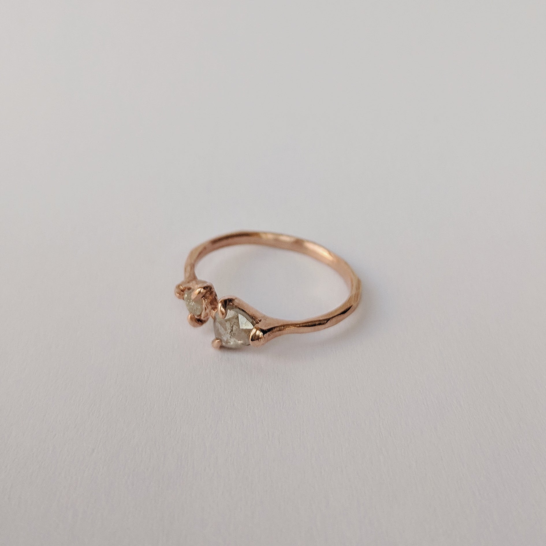Diamond Ring. Hypoallergenic 585 Rose Gold, Rhodium Detailing. Ring with Diamond Cluster and Two Diamond Spacers